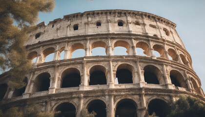 Fototapeta premium Showcase the majesty of ancient Roman structures like the Colosseum, with its towering arches 