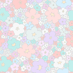 Cute pastel seamless pattern with simple flowers