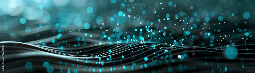 Sticker abstract blue wave with sparkling lights creating a serene and modern digital landscape. perfect for