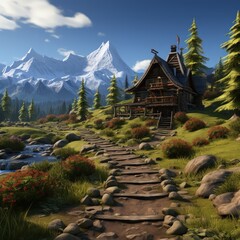 High Quality Cartoon Illustration of an Outdoor Hiking Adventure