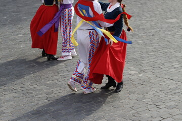 Basque folk dancers in an outdoor event