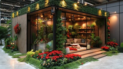 Fototapeta premium Modern Glass House with a Lush Garden