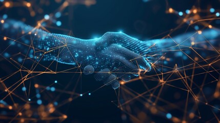 Handshake with glowing blue network connections