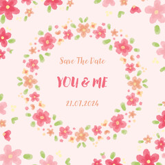 Invitation Card pink Orange floral watercolor wreath