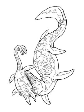 black and white plesiosaurs swimming clip art preview
