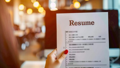 Person Holding Resume Document in Office Setting. Generative ai