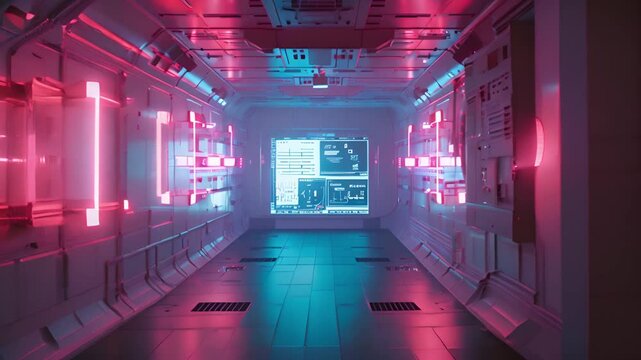 Futuristic Corridor with Neon Lights