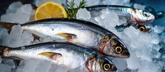Fresh Fish on Ice with Lemon and Rosemary