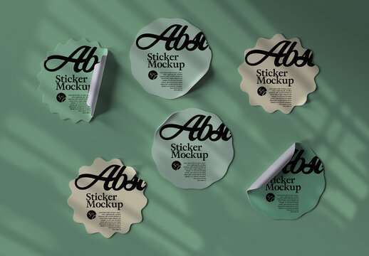 Abstract Stickers Mockup Set with Curl Corners
