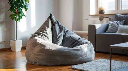 Soft enjoyable beanbag chair in modern living room interior