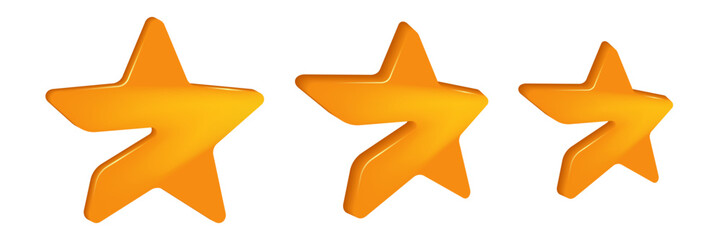 Set of 3d cartoon Telegram Stars as premium badge, approved account or digital currency to buy and sell goods in bots and mini-apps inside Telegram Messenger. Three dimensional rotating gold stars 