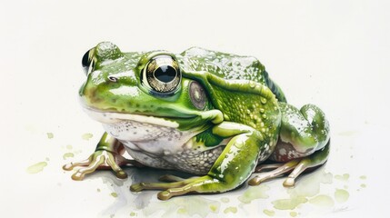 Obraz premium A green frog perched on a white surface, alert and ready