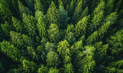 Fototapeta premium A stunning aerial view of a lush, green forest during summer. Free copy space for text.