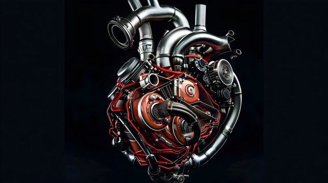 human heart in the shape of a car engine, Mechanical heart, artificial heart concept, future of transplant medicine