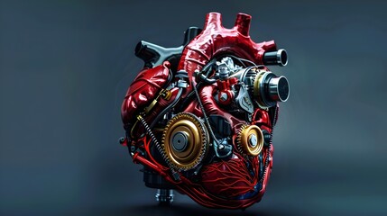 Fototapeta premium human heart in the shape of a car engine, Mechanical heart, artificial heart concept, future of transplant medicine