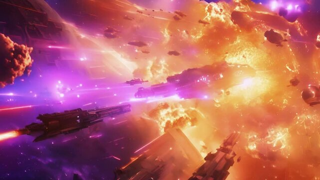  A clash of powerful fleets engaged in intense space combat