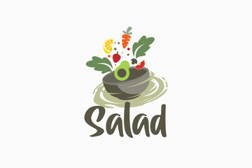 a dynamic salad logo with a bowl of salad for cafes, restaurants, food trucks, etc