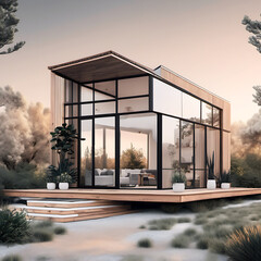 Fototapeta premium Maison futuriste au milieu des arbres