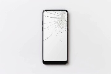 smartphone mock up white screen with broken screen isolated on a white background