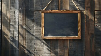 Wooden board with space for text and a chalkboard frame hanging on a wooden wall