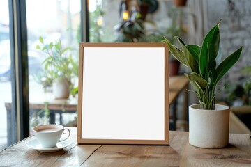 Tabletop mockup menu with a wooden frame for writing or merchandise