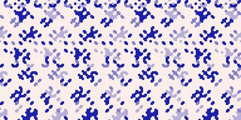 Faded electric blue glitch geo washed effect seamless border. Indigo dye grungy blotched distress abstract ribbon texture repeat. 
