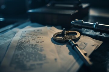 A vintage skeleton key lies on a newspaper, a sense of mystery and intrigue hangs in the air.