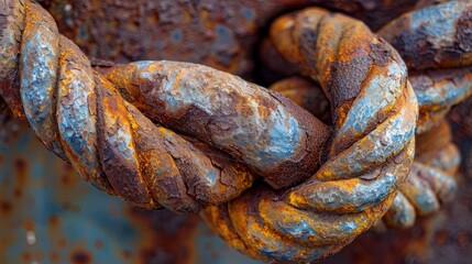 Rusty twisted metal appears like industrial art in macro view