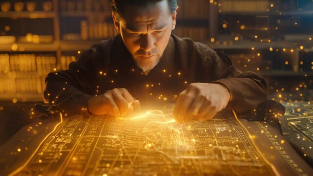 Man Studying Magical  Ancient Map