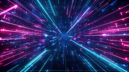 Naklejka premium Neon Lines in a Digital Space