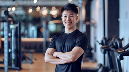 A personal trainer or fitness instructor man in gym concept