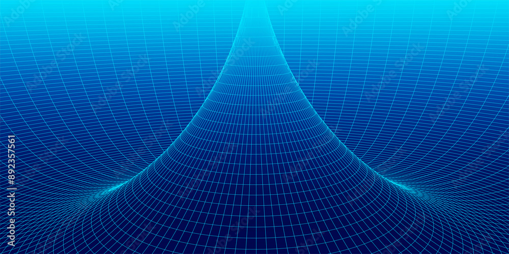 Poster frame torus with connected lines and dots. 3d texture of a wormhole portal with a mesh structure. po