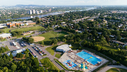 Drone aerial view of Laval the suburb of Montreal. Quebec , Canada