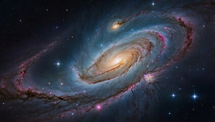 Expansive galaxy with swirling nebulae and bright star clusters