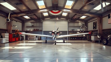 Aviation enthusiast's airplane hangar garage