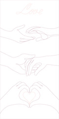 Vector set one line drawn holding hands. Concept of love relationship, friendship, support. All elements isolated