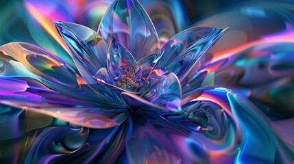 Fototapeta premium 3D abstract iridescent flower with colorful translucent petals