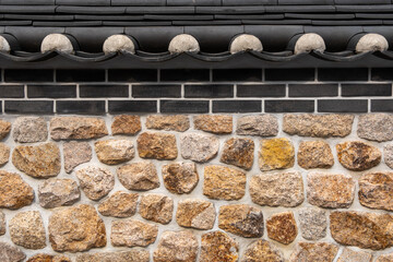 Korean traditional stone wall boundary in Eunpyeong Hanok Village, Seoul, South Korea