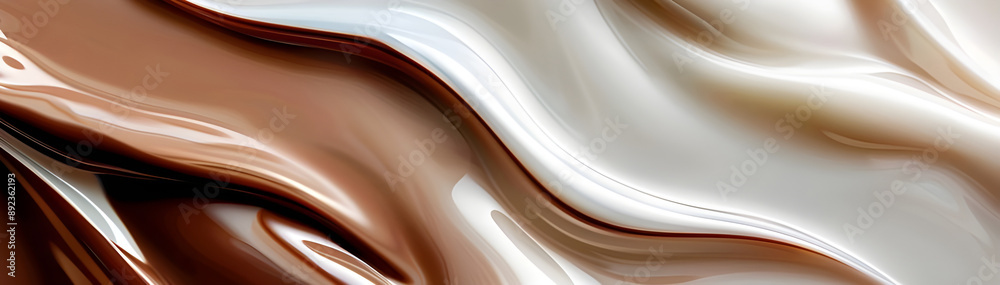 Aufkleber Abstract image featuring fluid, flowing patterns of chocolate and cream colors, creating a smooth, glossy visual effect.