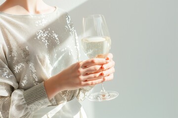 Elegant Champagne Toast in Minimalist Setting with shadow on the background
