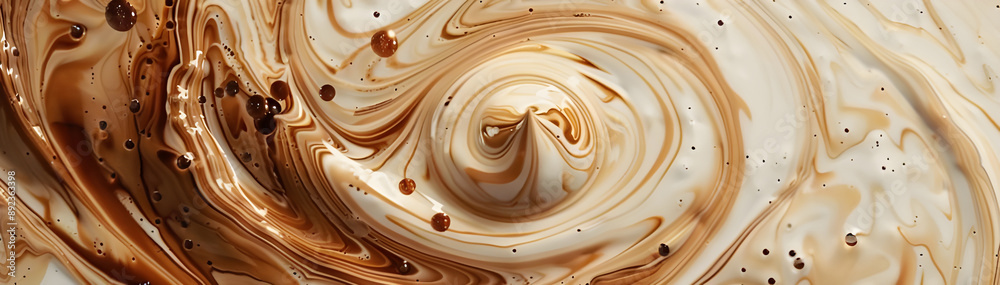 Aufkleber Abstract image featuring cream and brown swirling liquid patterns, creating a mesmerizing and dynamic artistic texture.
