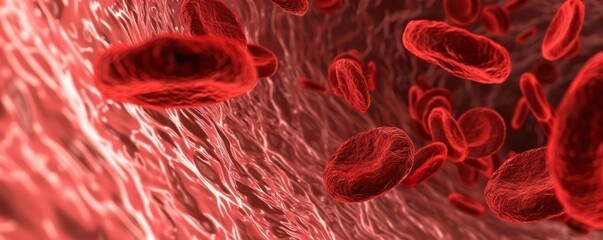 Fototapeta premium A close up of red blood cells in motion. Free copy space for text.