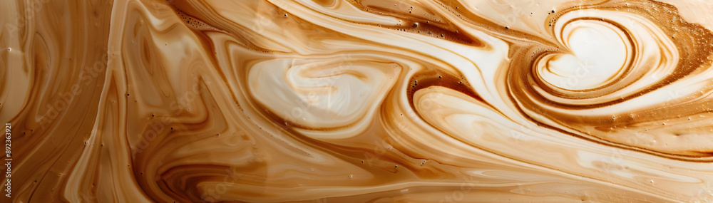 Poster Abstract image featuring creamy swirls and intricate bubble patterns in warm beige and brown tones, creating a captivating texture.