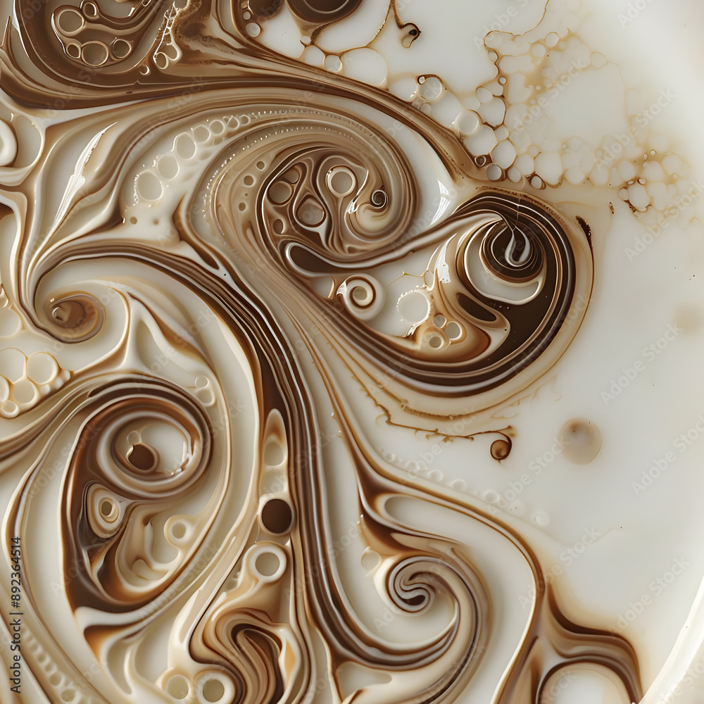 Aufkleber Dynamic abstract image with swirling cream and brown patterns, creating a captivating and artistic visual effect.