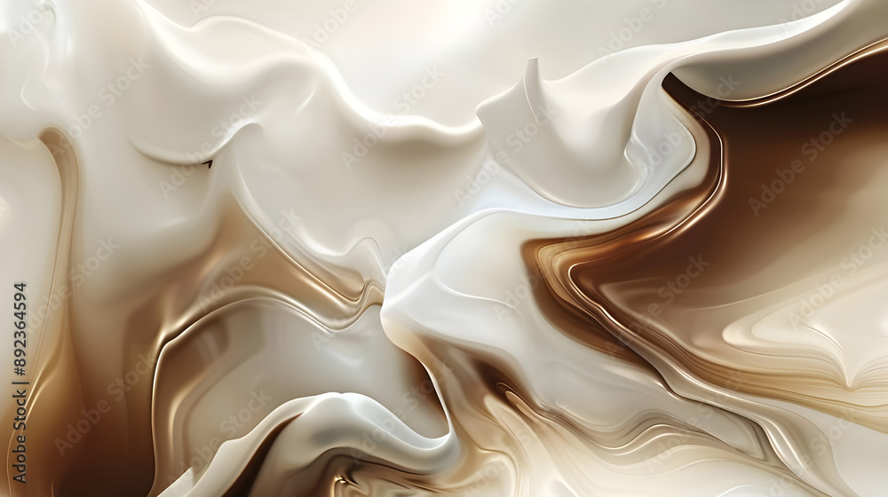 Poster Abstract image featuring cream and brown swirling liquid patterns, creating a mesmerizing and dynamic artistic texture.
