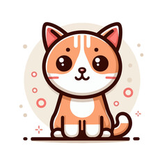 flat vector logo of a cute cat, flat logo of a cute cat.