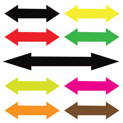 Vector illustration of a black arrow and many colorful arrows or double side arrows pointing both sides, right and left,,red and black and white blue and pink and green arrow ,sits of arrow