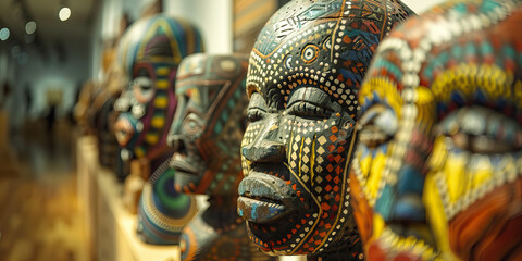 Fototapeta premium African Art Gallery: A gallery showcasing diverse African art, including wooden carvings, textile art, and beadwork.