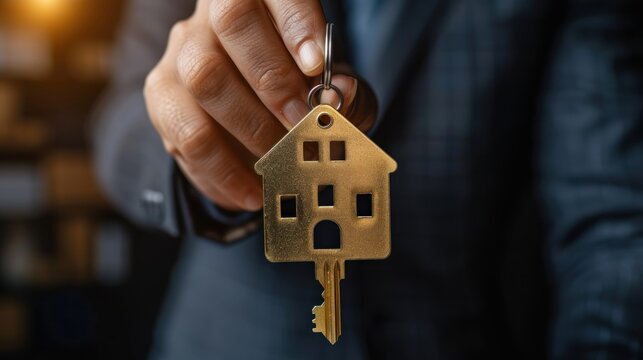 Hand Holding a House-Shaped Key