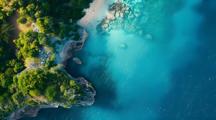 熱帯の島のビーチの海岸と海の空撮